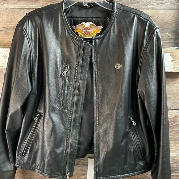 Harley Davidson Womens Leather Motorcycle Jacket Embroidered Logo Size XL Vtg - Picture 10 of 16